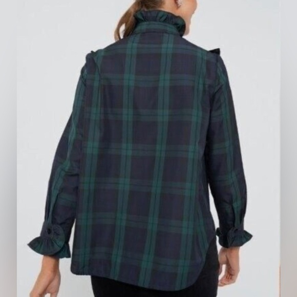 Tuckernuck Ruffle Reagan Button Down Shirt Blouse-Women’s M & L-Green/Black-NEW - Picture 4 of 15